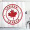 ABAKUHAUS Canada Rideau de Douche, Conception Caoutchouc Stamp, Tissu Ensemble de Décor de Salle de Bain avec Crochets, 175 cm x 200 cm, Vermilion et Blanc