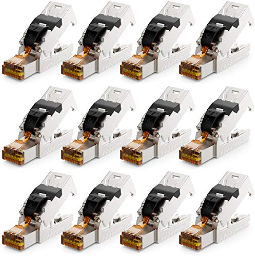 deleyCON 12x Conector RJ45 10 Gbit/s Sin Herramientas Pinza de Corte LSA para LAN Ethernet Cable de Instalación - Para Cables de Red CAT6a CAT7 CAT7a CAT8 Cable PoE Blindado Carcasa Metálica