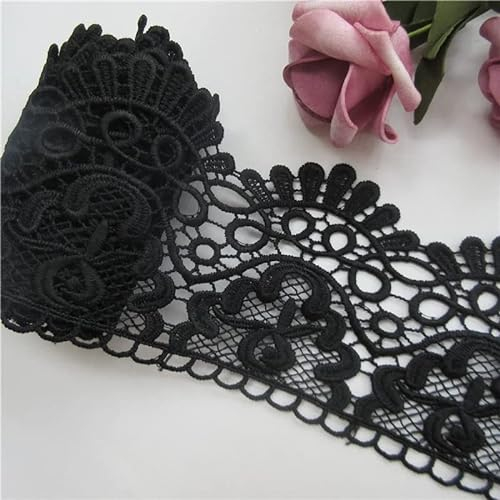 Yulakes 3 Yard 9cm Baumwolle spitzenband Vintage Häkelband Spitze Borte Häkelspitze Häkel-Borte Spitzenband für Nähen Handwerk Hochzeit Deko Scrapbooking Geschenkbox (Schwarz)