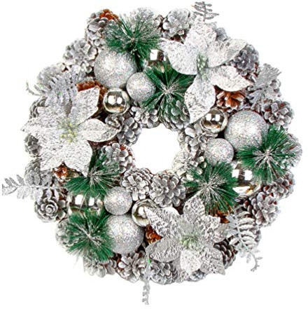 BESPORTBLE Weihnachtskranz 40CM Künstliche Weihnachtsgirlande für Tür Kamin Wanddekoration Silber