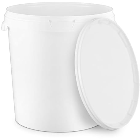 BenBow Cubo con Tapa 30l Blanco 5X 30 litros Seguro para Alimentos, Estable, hermético, a Prueba de Fugas, Inodoro - contenedor de Almacenamiento de plástico, con Asas - vacío