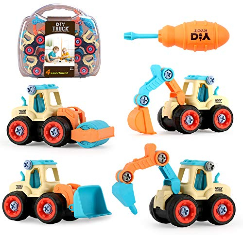 JoyGrow Montage Spielzeug Auto LKW Bagger Spielzeug mit Schraubendreher BAU Baufahrzeuge Fahrzeuge, DIY Lernspielzeug Geschenk für Kinder Jungen Mädchen 3 4 5 6 Jahren