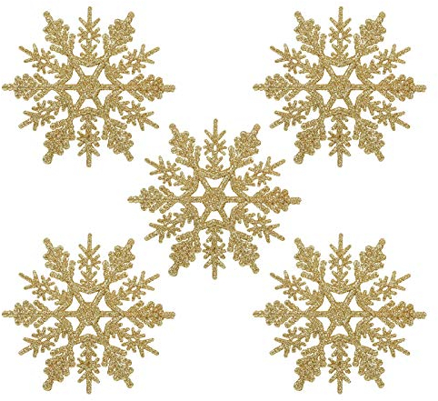 Naler 24 x Schneeflocken Weihnachten Deko für Weihnachtsbaum Glitzer Weihnachtsbaumschmuck, Gold