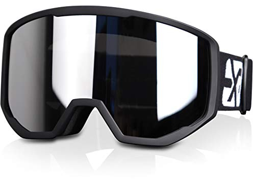 EXP VISION Skibrille für Damen und Herren, Snowboard Brille Schneebrille OTG 100% UV-Schutz Skibrille für brillenträger, Anti-Nebel , Ski Goggles (Silber)