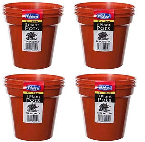 Lot de 12 grands pots de fleurs ronds en plastique Couleur terre cuite 15 cm