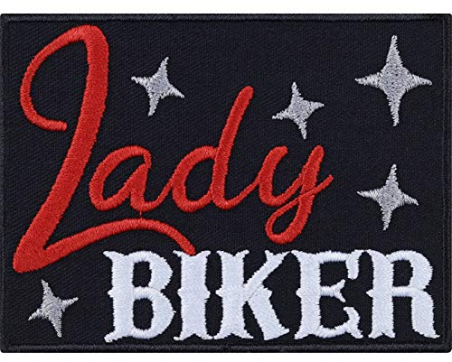 Lady Biker Aufnäher Biker girl Aufbügler Biker Patch Bügelbilder/Flicken Motorradfahrer Damen Geschenk Applikation für Jacke/Weste/Jeans/Boots/Motorradkoffer | 90x65mm