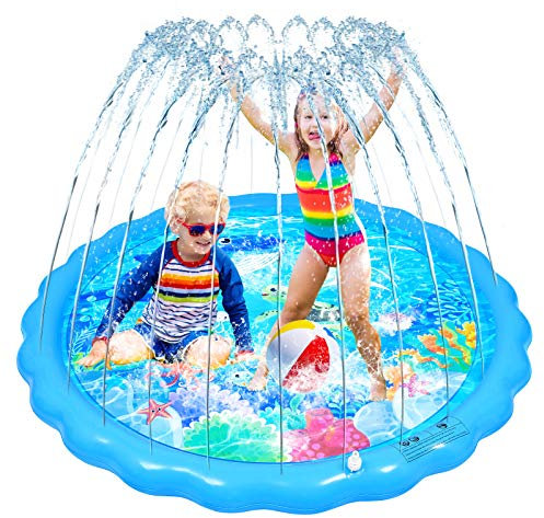 Toyvian Sprinkle and Play Mat, 170CM Inflatable Sprinkler Pad for Kids, Kids Sprinklers for Summer Outdoor Garden Beach