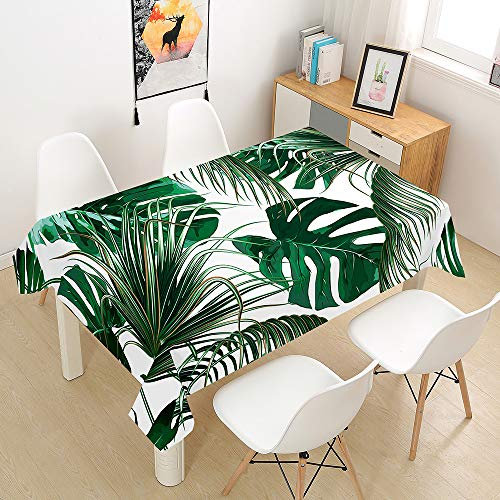 Hiseng Nappe Rectangulaire Imperméable, Nappe Anti-Taches Lavable Entretien Facile, Nappe de Table 3D Plantes Tropicales Imprimé pour Intérieur Extérieur Decoration Cuisine Jardin (Vert,100x140cm)