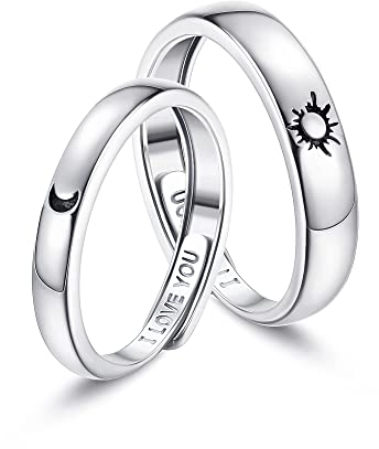 LOLIAS 2 pieces 925 sterling silver ring wedding rings pair rings women's men's wedding rings anniversary promise engagement ring bridal sets boxed adjustable