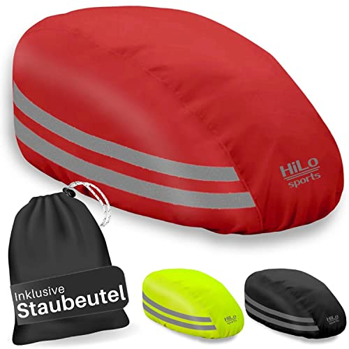 HiLo sports Helmbezug wasserdicht mit Sicherheits-Reflektoren - Einheitsgröße Helmüberzug Fahrradhelm - Helm Regenschutz - Helmüberzieher Fahrrad (rot)