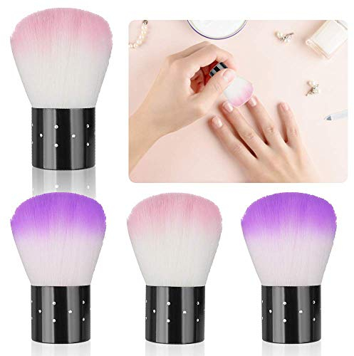 Norhogo Lot de 4 pinceaux à ongles pour le nettoyage, la poussière, les ongles, les ongles, la poussière et les ongles, pour le nail art (2 roses et violet) - Pinceau de maquillage multifonction