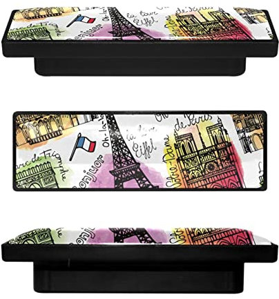 Lot de 4 boutons de tiroir vintage en verre de cristal de Paris Tour Eiffel 9,1 cm