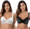 Curve Muse-Sujetador de Encaje sin Forro con Aros y Talla Grande con Tirantes Acolchados (Paquete De 2)-Crema Imprimir,Negro Imprimir-110B