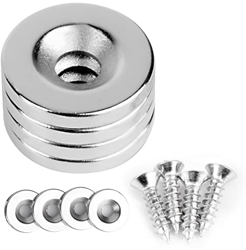 MIN CI 18x3mm Neodym Magnete mit Loch M5, Extra Starke Magnete Groß Magnet Schraubbar 4 Stück Senkkopf zum Anschrauben Hängende Werkzeuge Craft Magnet Schrauben Topfmagnet Küchenschrank