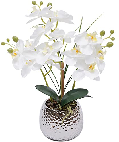 39cm orchideen künstlich, kunstpflanzen wie echt, Plastik Orchidee, Kunstpflanze Phalaenopsis Weiß Blumen Deko, Kunstorchidee Phalaenopsis mit Übertopf Hochzeit Deko