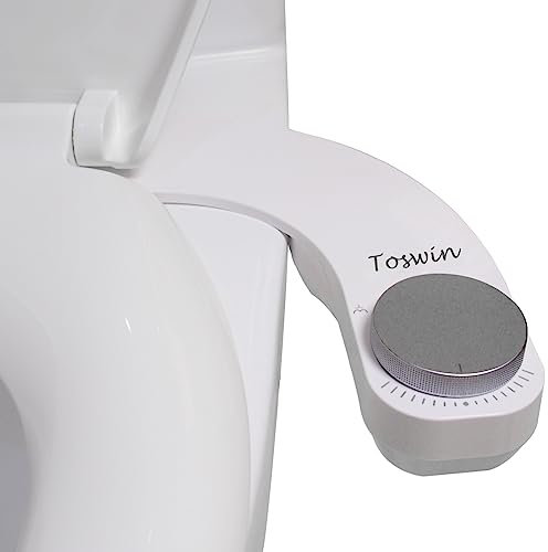 Toswin Bidet-Aufsatz für Linkshänder, ultradünn, für Linkshänder, mit zwei Düsen vorne und hinten und einstellbarem Wasserdruck, Bedienfeld auf der linken Seite, silberfarbener Knauf