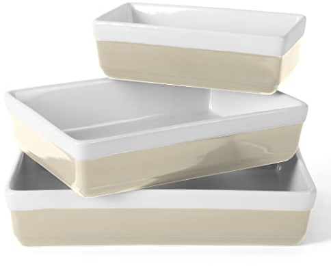 MARTHA STEWART 3 Piece Oven to Table Stoneware Bakeware, Baking Dish & Casserole Set- Grey