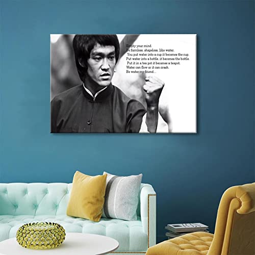 Kung Fu Star Bruce Lee Poster Wandbild Kunstwerk Leinwand Drucke Schwarz und Weiß Bild Wand Kunst Malerei für zu Hause Zimmer Dekoration, 20 * 30cm, ungerahmt