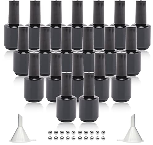 Agidea Leere Gel-Nagellack-Flaschen, 15 ml, leere Nagellack-Flaschen mit Pinsel, blickdicht, rund, nachfüllbar, Fingernagellack-Flaschen, mit Mischkugeln und Trichtern, 20 Stück (helles Schwarz)