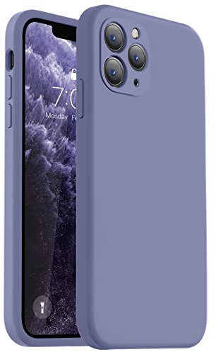 Vooii Compatible with iPhone 11 Pro Max Case, Upgraded Liquid Silicone with [Flat Edges] [Camera Protection] [Soft Anti-Scratch Microfiber Lining] Phone Case for iPhone 11 Pro Max - Lavender Grey