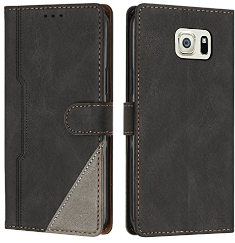 Radoo Kompatibel mit Samsung Galaxy S6 Hülle, PU Leder Handyhülle [Stand Feature] [Kartenfachr] [Magnetic Closure Snap] Schutzhülle Klappbar Flip Case Cover für Samsung Galaxy S6 (Schwarz)