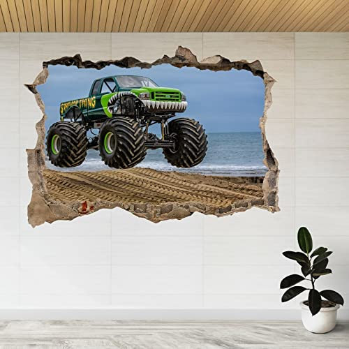 Airborne Truck At Beach Smashed View Wall Sticker Decal Wandtattoo 3D ART Wandaufkleber Poster Aufkleber