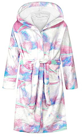 Morbido Pile Adolescente Pigiama Flanella Caldo Asciugamano Con Cappuccio Bambini Accappatoio Vestaglia Ragazza Top, Bianco, 10-12 Anni