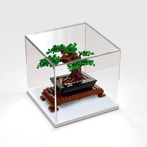 APRILA Acryl Vitrine 2mm für Lego 10281 Icons Bonsai Baum Set für Erwachsene Modell, Staubdichte Vitrine Transparente Schaukasten Aufbewahrungsbox für Modelle Sammlerstücke, 25 x 25 x 22CM (Box -3mm)