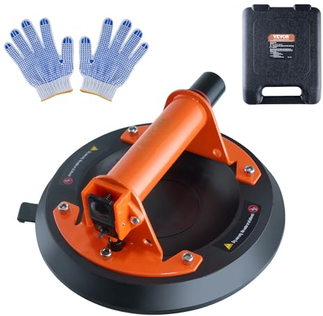 VEVOR Saugheber aus NBR Glasheber φ203mm Vakuumheber Belastbarkeit 99-278kg Glassauger Betriebstemperatur -20 bis 60℃ Plattenheber Vakuum Saugnapf mit Stahlgriff inkl. Aufbewahrungsbox Handschuhe
