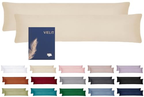 Vielit Seitenschläferkissen Bezug 40 x 145 2er Set Kissenbezug 40x145 Seitenschläfer Kopfkissenbezug Weich Kissenbezüge Kissenhülle Öko-Zertifikat Beige