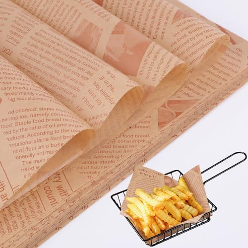 100 Blätter Käsepapier, Backpapier Zeitungsoptik, Zeitungspapier, Wrap Papier, Einschlagpapier Lebensmittel, Sandwich Papier, Backpapier Zeitung, Butterbrotpapier für Korb Burger Käse Pommes