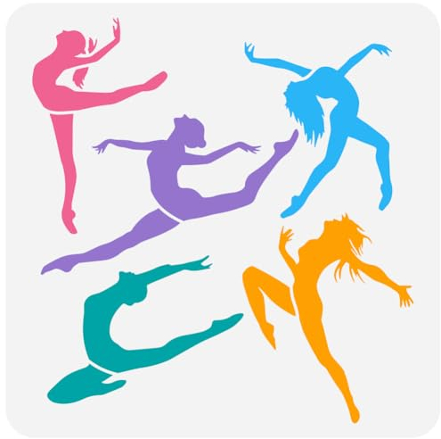 FINGERINSPIRE Tanzendes Mädchen Malschablone 30x30 cm Wiederverwendbare Tänzer Sprühschablone Yoga Frau Schablone Große Schlanke Figurenschablone PET Dekorative Aushöhlungsvorlage Für DIY Wand