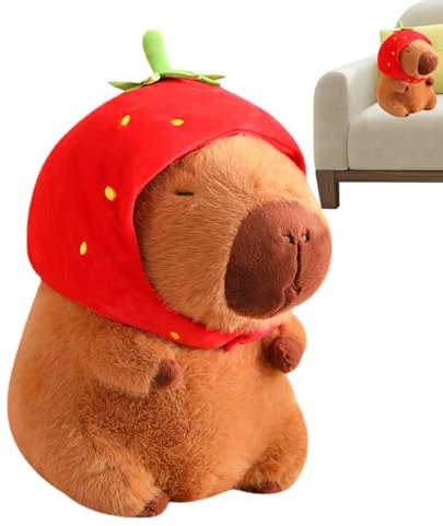 mawma Carpincho Relleno | Carpincho de Sombrero de Fresa - Animal de Capibara Relleno, Capybara PlushDoll Lindo Animal de Peluche Decoración Regalos de cumpleaños Juguete de Peluche