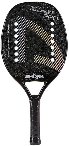 Shark Beach Tennis Schläger Black Pro | Carbon 3K mit Mikrogranulat Face Texture | für professionelle und fortgeschrittene Spieler