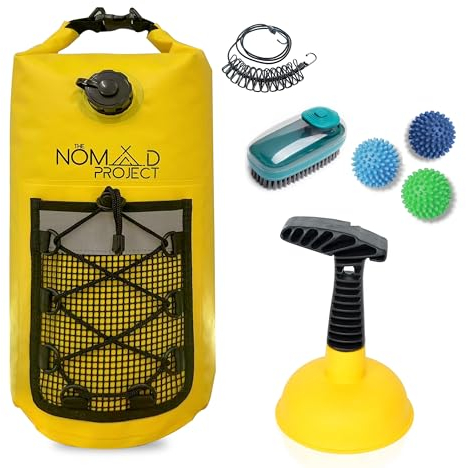 Lavadora portátil para viajes | Kit de lavado portátil para,camping y actividades al aire libre, incluye pinzas para la ropa, bolas de lavado, cepillo y bolsa impermeable | Bolsa estanca Multiusos