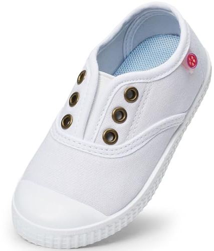 Unisex Kids Canvas Shoes Toddlers Sneakers Breathable Slip-on Trainers Pumps Plimsoles for Boy and Girls White3 6