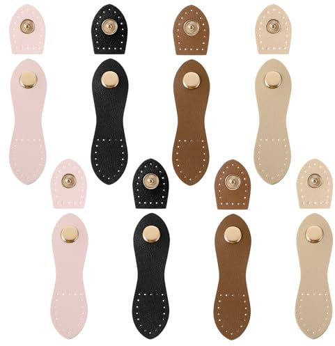 8 Stück Leder Taschenverschluss für Häkeltaschen,Mabor Sew On Taschenverschlüsse Leather Schnallen mit Druckknopfverschluss Lederriemen mit Druckknöpfen Leather Buckles für DIY Taschen