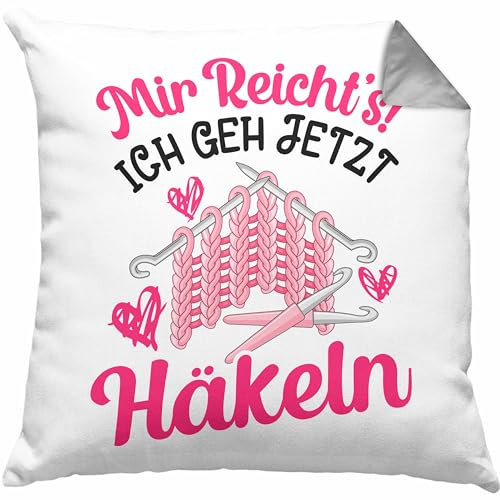 Trendation Häkeln Zubehör Kissen mit Füllung 40x40 Geschenk Stricken Geschenke Häkel Oma Mir Reichts Ich GEH Häkeln (Grau)