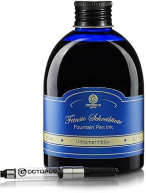 Octopus Fluids Füllhaltertinte im Tintenglas inklusive Konverter, Schreibtinte für Füllhalter, Füllertinte in Ultramarinblau 30ml mit Tintenkonverter
