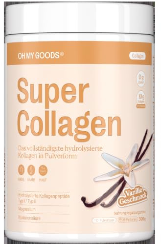 Super Collagen Vanillegeschmack, Kollagen mit Magnesium, Hyaluronsäure und Biotin, Typ I und III Rinder, 300 g, ohne Zucker, ohne GVO
