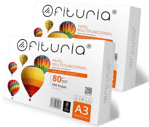 Blätter A3, Universalpapier für Drucker und Kopierer, Weißes A3-Papier für Arbeitsumgebungen und den Hausgebrauch, Blätter DIN A3 80g/m², Paket mit Blättern - Ofituria (1000 Blatt)