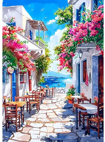 AIRDEA Landschaft Diamond Painting Erwachsene, DIY 5D Blumenstraße Diamant Painting Bilder, Bastelset Erwachsene Frauen als Haus Wanddeko 30x40 cm