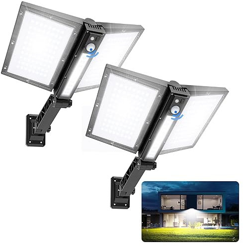 Bellanny Straßenlaternen Strahler Wegeleuchte Wandleuchte mit Bewegungsmelder 200W Solar Straßenlampe 180LED Solarlampen mit Fernbedienung, 6500K Außen Scheinwerfer für Garten Hotel Hof Garage, 2er