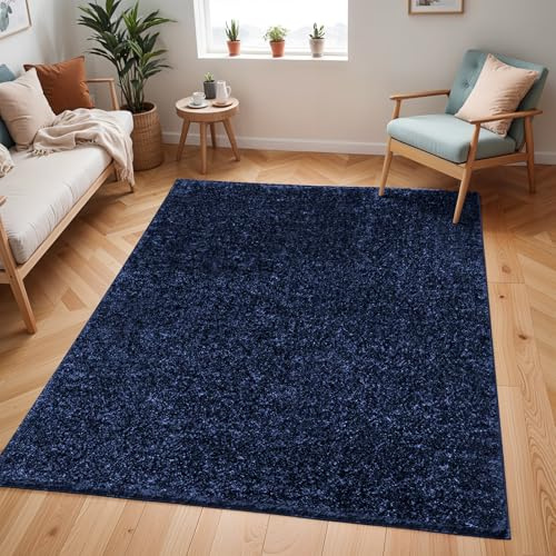 Livabliss Claire Shaggy Rug, Living Room, Bedroom – 120x170 cm, Navy & Blue