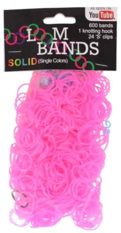 LND Gifts Loom Bands Kit, Replacement Loom Bands Refil 600 Bands in Pink, Purple, Black, White, Knotting Hook, 24 S Clips (Pink)