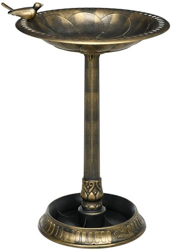 Outsunny 72cm Tall Antique Bird Bath for Garden, Vintage Style Birdbath with Bird Decoration and Flower Planter Base, Bird Bath Bowl for Outdoor, Bronze Tone