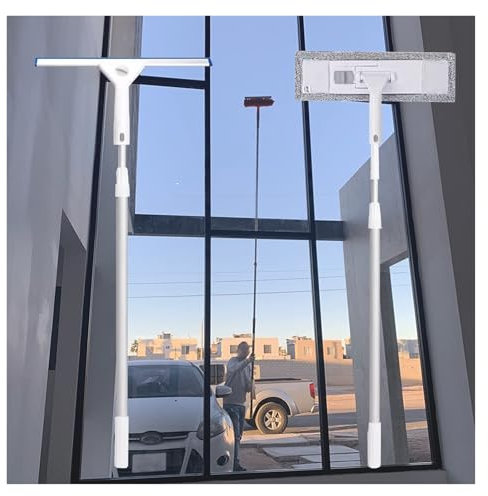 Fensterreinigungsstange Professionelle Fensterreinigung im 2. Stock für hohe Außenfenster, Glasreiniger-Set mit Stange 3 4 5 6 7 M lang, Werkzeuge für die Balkonreinigung im Freien(L - 16.4 ft(5.01m))