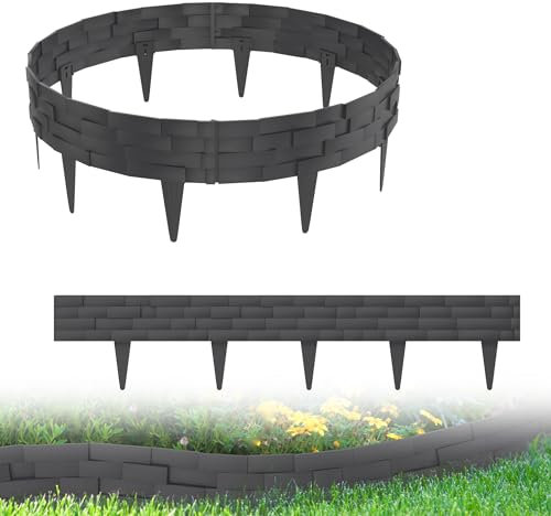 XMTECH 20m Rasenkante Beeteinfassung Gartenpalisade in Stein-Optik, Beetumrandung Mähkante Randsteine aus Kunststoff mit 20 Elemente á 100 cm, Anthrazit