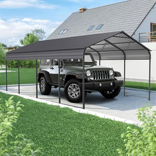 XINRISHENG Heavy Duty Metal Carport, All-Weather Outdoor Storage Car Port, Outdoor Garage Car Shelter Shade with Metal Frame, Steel Roof