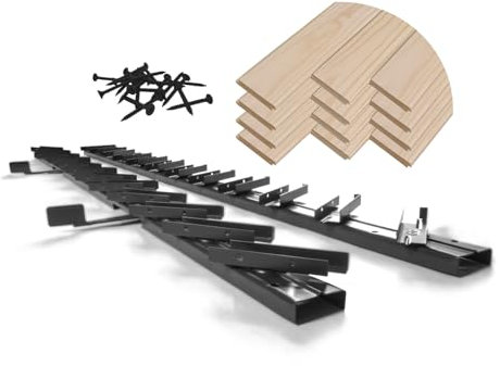 Prestige Ostaszewska Gartenbeschlagsystem mit 11 Lamellen im Lieferumfang | 100 cm| Farbe: Schwarz Paneelfarbe: Kiefer natur | Terrassenrollladensystem/bewegliche Paneele wetterfester verzinkter Stahl